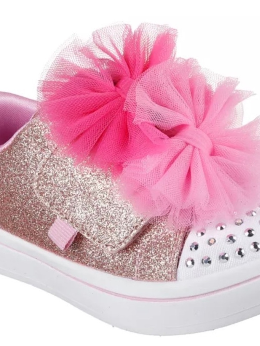 Skechers Girls Pink Glitter Twi-Lites 2.0 Slip-On Sneakers with Tulle Pom